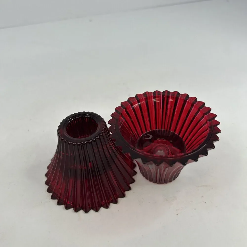 Vintage Gullaskruf Sweden Reffla Ruby Red Reversible Candle Holders Pair
